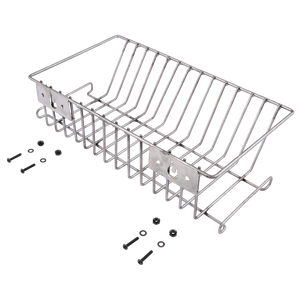 Silver metal dish rack with screws and washers.