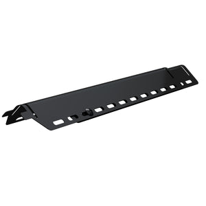 Black metal mounting bracket with holes and angled ends.