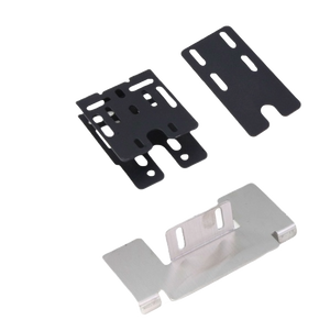 Set of three metal mounting brackets with slots and cutouts, suitable for securing electronic components or devices.