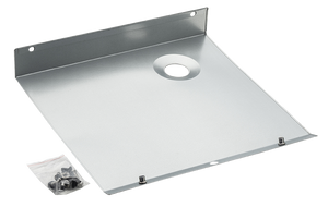 Metal mounting plate with a circular cutout and hardware, designed for secure wall installation. Silver finish, ADA-friendly.