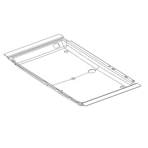 Metal roof panel with raised edges and circular cutouts, shown in a simple black-and-white line drawing.