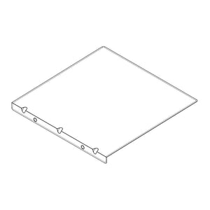 Flat metal shelf with raised edge and three mounting holes, shown in a simple line drawing, ADA-optimized for easy identif...