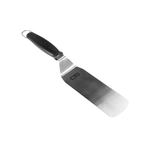 Black-handled, stainless steel spatula with "CHARBROIL" branding.