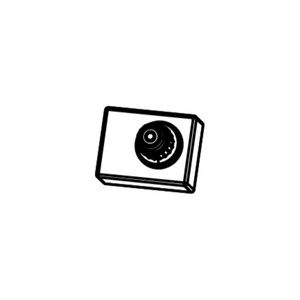 Rectangular security camera with a round lens centered on the front, simple black and white design.