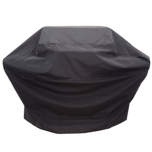 Black Char-Broil grill cover protecting a large outdoor grill; durable, weather-resistant material.