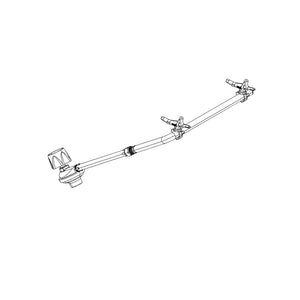 Line drawing of a vehicle steering rack assembly with tie rods and mounting brackets, shown on a white background.