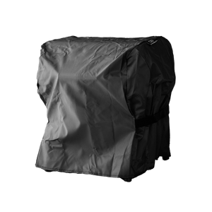 Black grill cover protecting a Char-Broil grill, shown with secure fit and durable, weather-resistant material.
