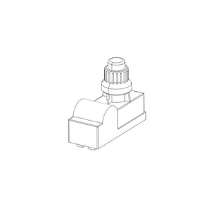 Line drawing of an electrical switch with a ribbed rotary knob and rectangular base, suitable for panel mounting.