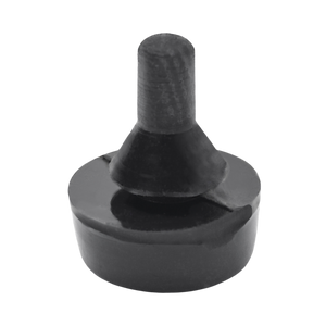 Black rubber door stopper with a round base and cylindrical top, designed for floor mounting. Non-slip and durable.