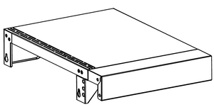 Metal wall-mounted shelf with bracket supports and a flat top surface, suitable for storage or display.