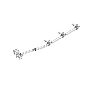 Line drawing of a spray boom with three nozzles and mounting brackets, used for agricultural spraying equipment.