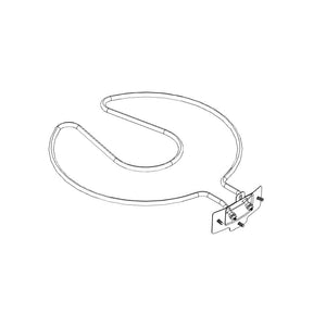 U-shaped oven heating element with mounting plate and screws, designed for electric ovens.