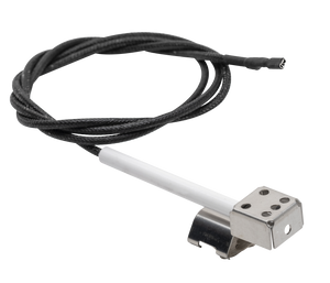 Metal temperature sensor with a braided black cable and connector, featuring a rectangular probe and mounting clip.
