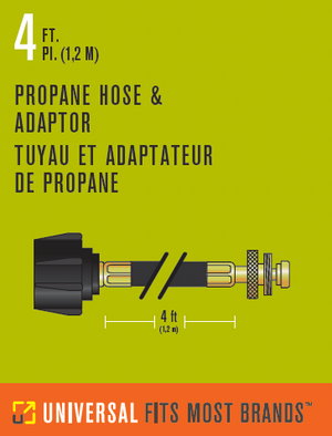 4 ft. propane hose & adapter, black, fits most brands.