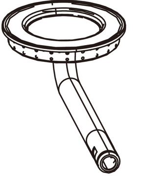 Medical ostomy wafer with attached tube; round adhesive ring and drainage tube for secure stoma management.