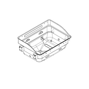 Rectangular plastic storage bin with reinforced corners, side handles, and drainage holes. Suitable for heavy-duty use.