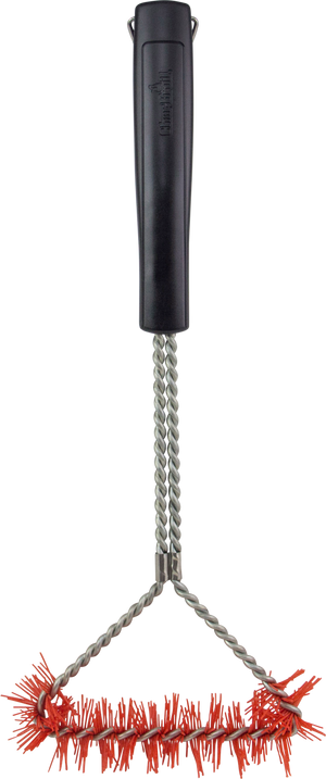 Black Char-Broil grill brush with metal bristles and handle.