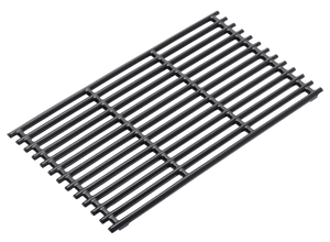 Rectangular black metal grill grate with parallel bars, ideal for BBQs or grilling food. Durable and easy to clean.