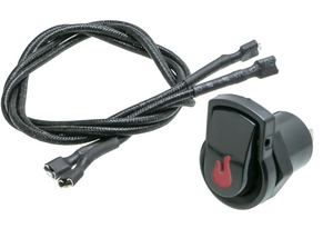 Black power cable with red switch and two connectors.