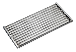 Stainless steel grill grate with raised ridges and "SIDE UP" marking.