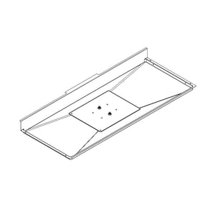 Metal mounting bracket with central plate and angled supports, designed for secure installation of fixtures or equipment.
