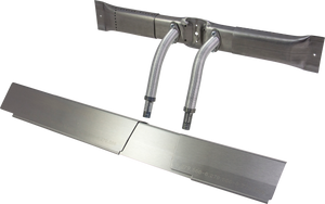 Silver metal bracket with adjustable arms and screws.
