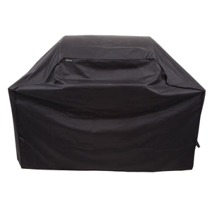 Black Char-Broil grill cover protecting a rectangular outdoor grill; durable, weather-resistant material.