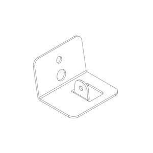 Metal L-bracket with two mounting holes and a central tab, suitable for wall or surface attachment.