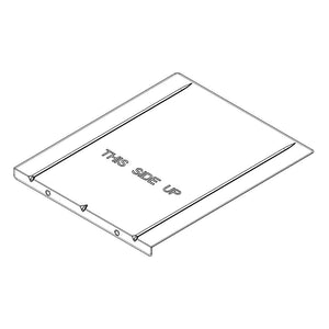 Flat rectangular metal panel with "THIS SIDE UP" text and grooves, viewed from an angle.