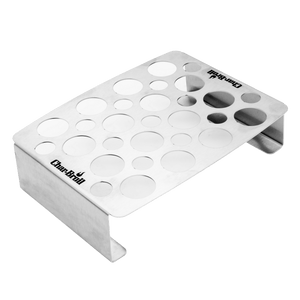 Silver Char-Broil bottle opener with 20 circular slots.