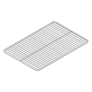Rectangular metal wire cooling rack, flat with parallel bars, ideal for cooling baked goods or roasting.