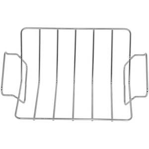 Silver metal folding gate with handles.