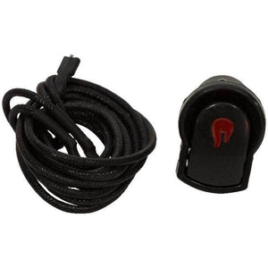Black rope coiled with red logo on black case.