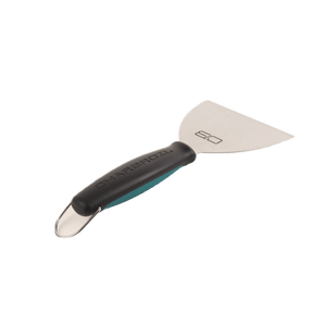 Char-Broil grill scraper with a wide stainless steel blade and ergonomic black handle for easy cleaning.