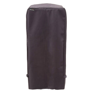 Charcoal gray vertical smoker cover with Char-Broil logo, designed for outdoor grill protection.