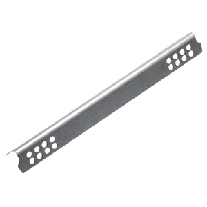 Metal corner bead with perforated edges for drywall finishing; silver, L-shaped, with round holes for easy installation.
