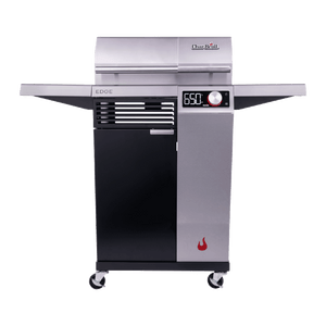 Silver Char-Broil Edge gas grill with digital display and wheels.