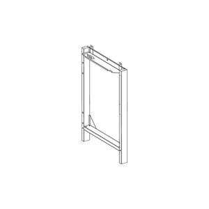 Metal wall frame for a bathroom fixture, rectangular with mounting brackets and support bar.