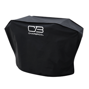 Black Char-Broil grill cover with "CB" logo.
