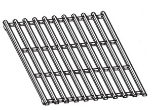 Metal grate with parallel bars, rectangular shape, open grid design. Suitable for drainage or ventilation applications.