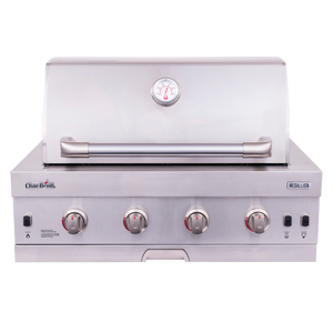 Silver Char-Broil Medallion 4-burner gas grill with temperature gauge.