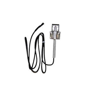Metal heating element with attached black cable, cylindrical shape, used for industrial or appliance heating applications.