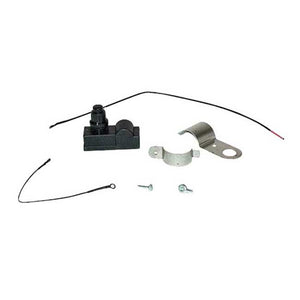 Ignition coil mounting kit with bracket, screws, and wires. Metal and plastic parts for secure installation.