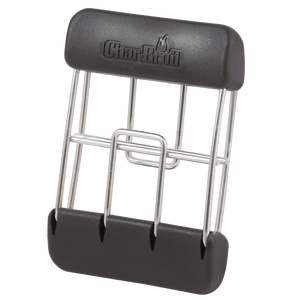 Black Char-Broil foldable grill tool holder with metal frame.