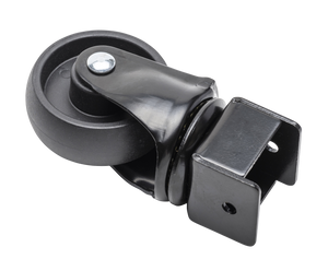 Black swivel caster wheel with metal bracket, suitable for furniture or equipment mobility. Durable and easy to install.