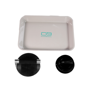 White rectangular tray with Char-Broil logo, black lid with handle.