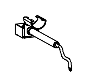 Wall-mounted toilet paper holder with a roll and loose sheet, simple black outline design.