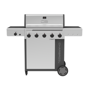 Silver Char-Broil Performance Series gas grill with four burners and control knobs.