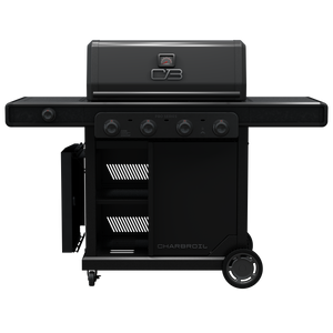 Black Char-Broil Pro Series electric grill with four burners and storage.