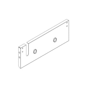 Metal mounting bracket with two central holes and side slots, used for secure wall or equipment installation.